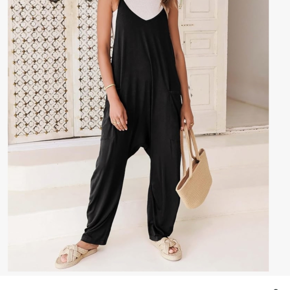 Black Relaxed Fit Jumpsuit with Spaghetti Straps and Wide-Leg Design